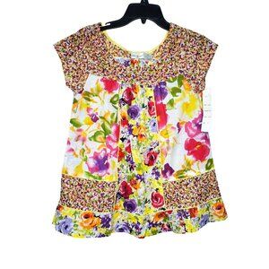 Harve Benard Small Cotton Floral Flare Hem Multicolored Elegant Top